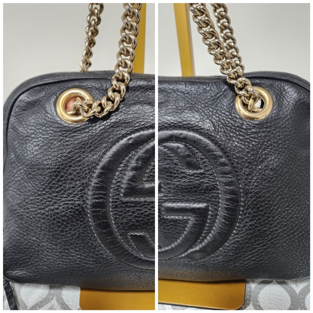 GUCCI Pebbled Leather Soho Chain Shoulder Bag Black - Picture 10 of 16